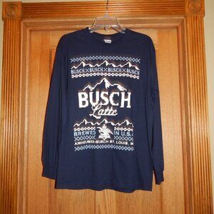 Men's Size Medium M Busch Latte Holiday Shirt Long Sleeve Ugly Christmas Beer